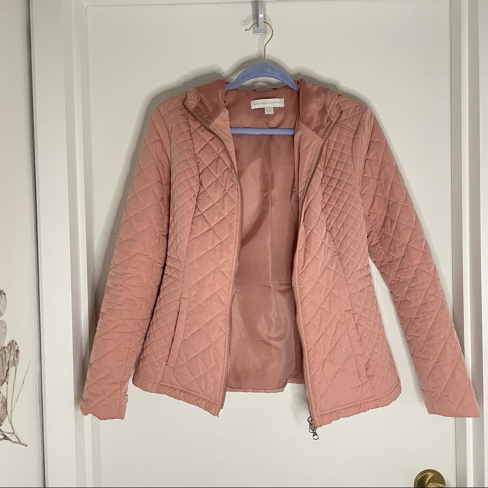 New York & Company Quilted Hooded Jacket in Dusty Rose